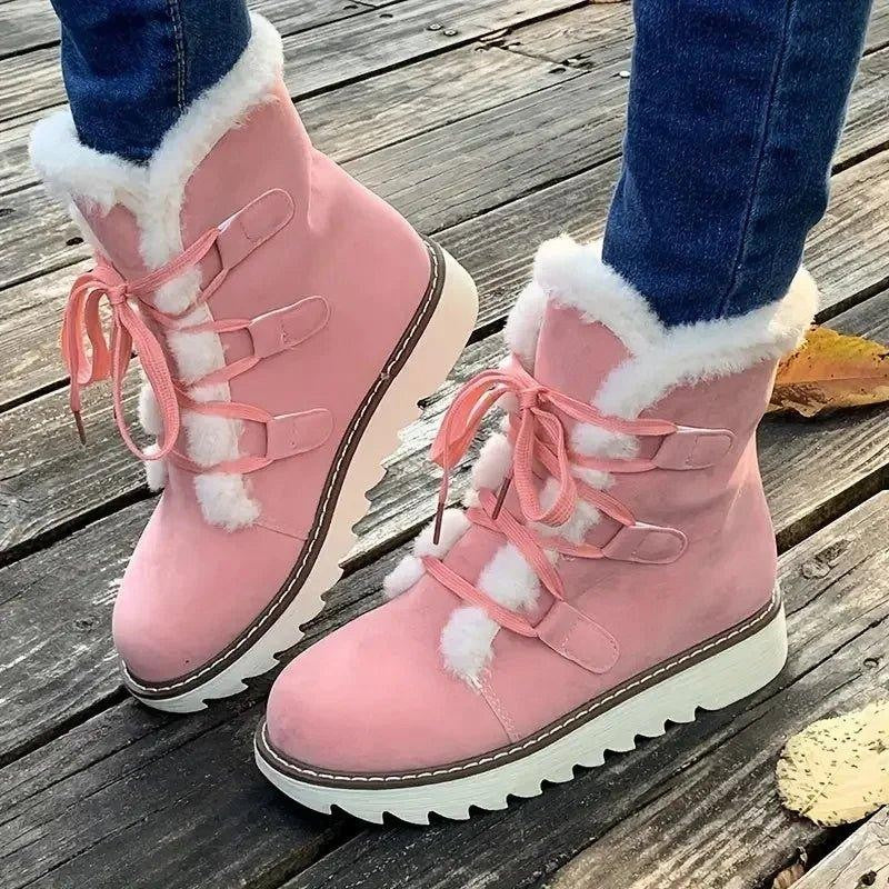 Willow | Women's Lace-Up Faux Fur-Lined Chunky Platform Winter Boot - Pink